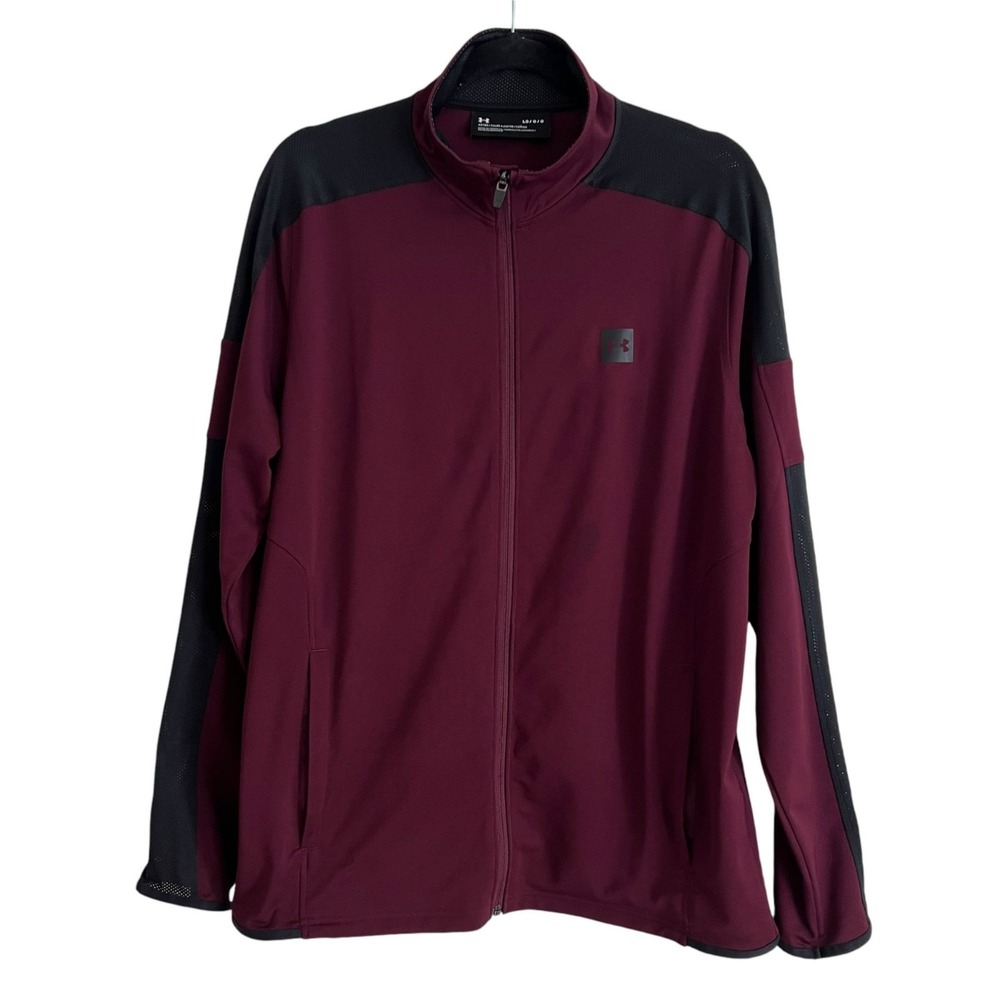 Under Armour‎ Track Jacket Mens Large Maroon Full Zip Mesh Panel Fitted Athletic
